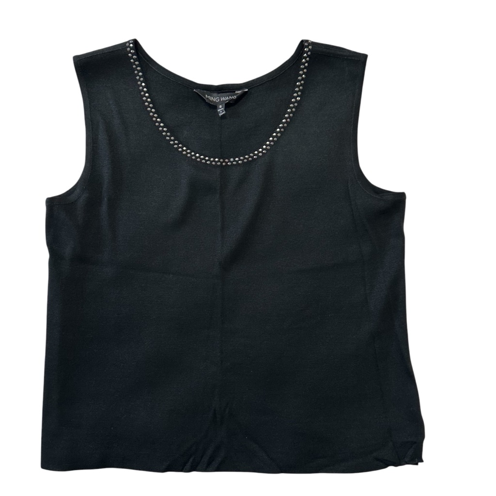 Ming Wang Women’s Black Tank Top Rhinestone Neck Accent 100% Acrylic Sz.Sm